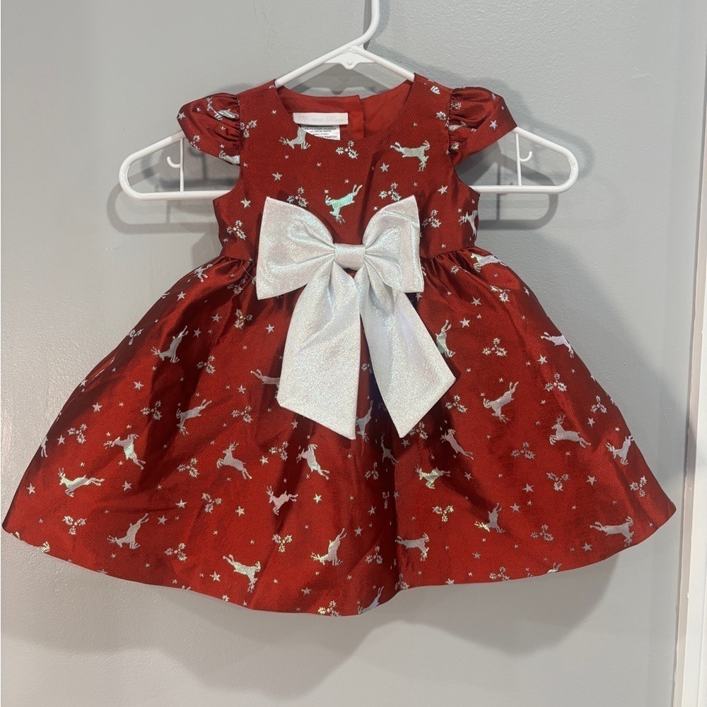 Bonnie Jean Toddler Girl Christmas Reindeer Jacquard Party Dress Holiday 18 mo